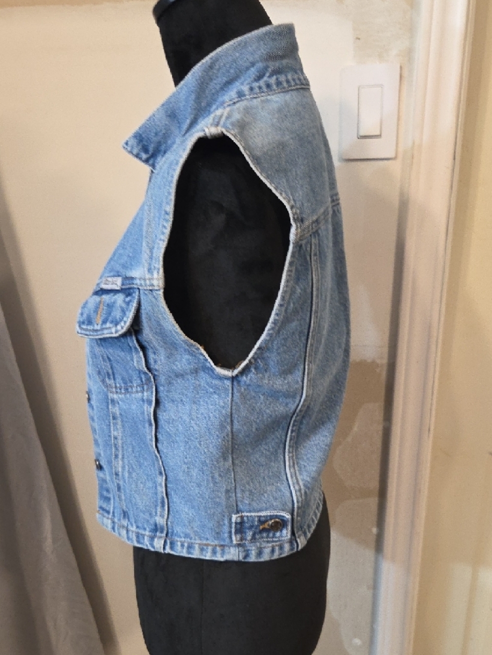 SilverHawk Light Blue Denim Sleeveless Button-Up Vest Cottagecore Biker Layer - Picture 4 of 9